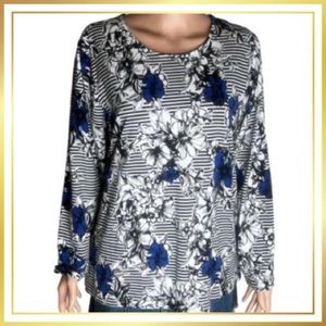 CJ BANKS Women’s Blue & White Orchid Blouse
